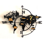 Black and Gold World Cardinal Points Wall Clock